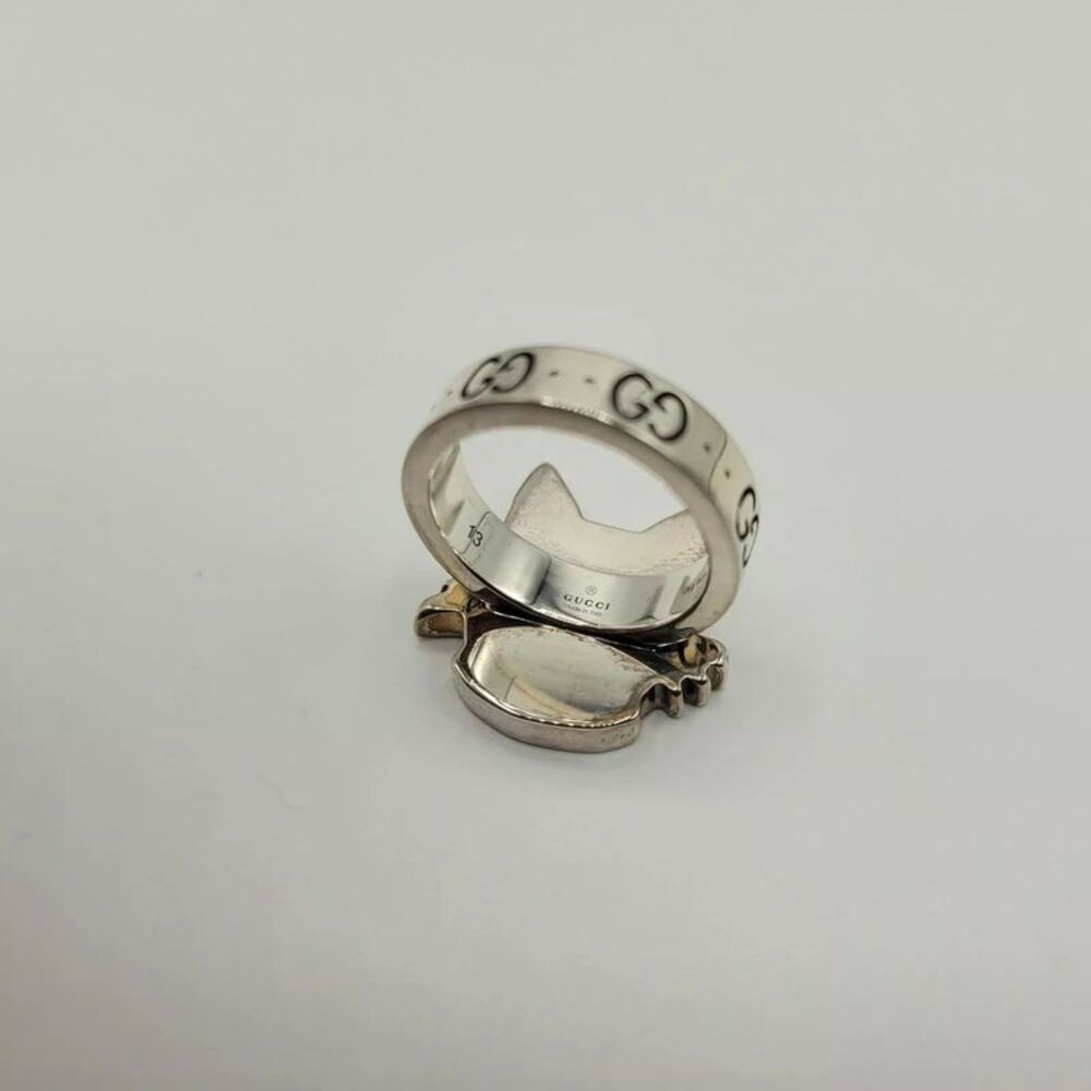 Gucci Bosco & Orso Aged Silver Bosco Head GG Ring IT 13 / US 6.5 - Picture 3 of 4